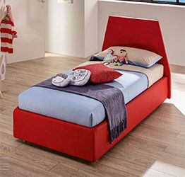 Letto singolo Peak Moretti Compact in ecopelle rosso Rubino con ruote