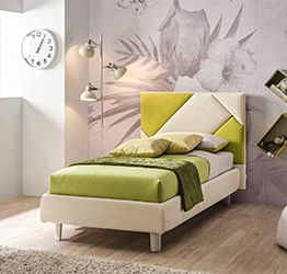 Letto singolo Cross Moretti Compact in tessuto, finitura Pistacchio e Rugiada