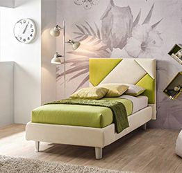 Letto singolo Cross Moretti Compact in tessuto, finitura Pistacchio e Rugiada