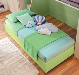 Letto sommier 80x200 con ruote Moretti Compact, finitura Verde cedro