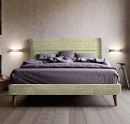 Letto matrimoniale king size con piedini, testata retrofinita Verde