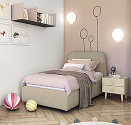 Letto singolo contenitore imbottito in tessuto Zinc