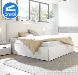 Conveniente Letto matrimoniale in ecopelle con contenitore, finitura Bianca