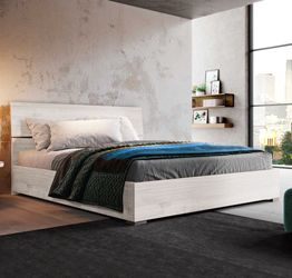 Letto matrimoniale Metiz con contenitore, finitura Bianco Altea