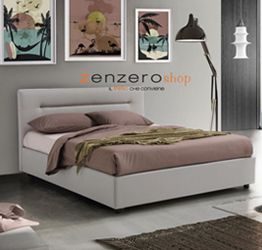 Letto matrimoniale con contenitore, ecopelle color Piuma Bianco