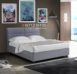 Letto matrimoniale con contenitore, tessuto color Roma Azzurro