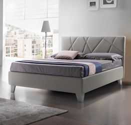 Letto matrimoniale Tarazed con contenitore in ecopelle in finitura grigio fumo