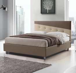 Letto matrimoniale Menkar con contenitore in finitura tortora e beige