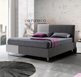 Letto contenitore Sirrah in tessuto in finitura grigio seta ed antracite