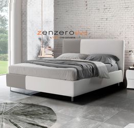 Letto contenitore Albali in ecopelle in finitura bianco e grigio perla