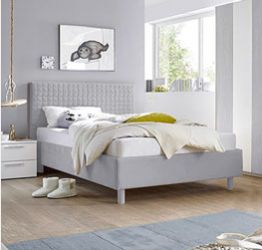 Letto singolo Square grigio in tessuto imbottito, testiera riquadrata