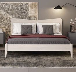 Letto matrimoniale Winner moderno con testata in legno, finitura Ciliegio Bianco