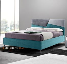 Letto contenitore Fenice in finitura grigio seta, grigio perla e verde oceano