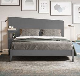 Letto matrimoniale Edge Plus con testata in legno, finitura Grigio Titanio