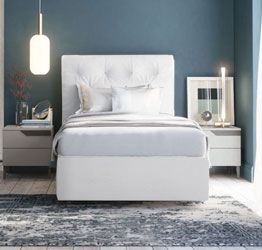 Letto singolo Galaxy moderno ed imbottito, finitura Bianco candido