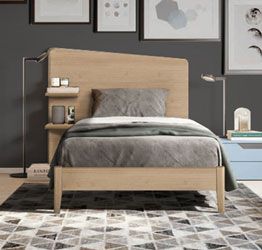 Letto singolo Edge Plus con testata in legno, finitura Rovere Oak