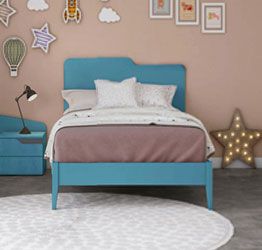 Letto singolo Folder con testata in legno, finitura Blu Egeo