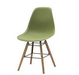 Sedia di Design Verde con gambe in Legno, seduta in pvc