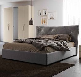 Letto matrimoniale Aquilone con rete contenitore, in ecopelle color Antracite