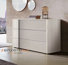 Comò moderno Santorini bicolor in finitura Bianco altea e Graniglia chiara