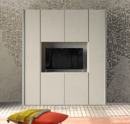 Armadio di design, 2 ante battenti, finitura grigio seta e giallo grano