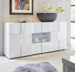 Credenza 2 cassetti e 2 ante, Bianco Lucido