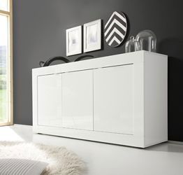 Credenza Moderna, Madia di Design, 3 ante, Bianco Lucido