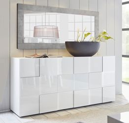 Credenza Moderna, Madia di Design, 3 ante, Bianco Lucido