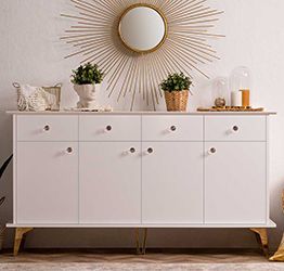 Madia Oslo con 4 ante e 4 cassetti in finitura bianco e oro