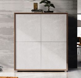 Madia di Design Alta, Credenza Moderna 4 ante, Teak e Calce