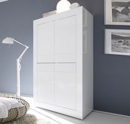 Credenza Moderna, Madia di Design, 4 ante Alta, finitura Bianco Lucido