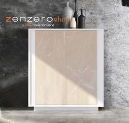 Madia di Design Alta, Credenza Moderna 2 ante, Bianco Nobilitato e Opera