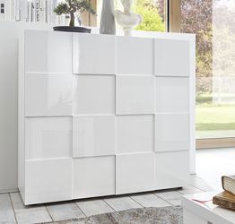 Credenza Moderna, Madia di Design, 2 ante Alta, Bianco Lucido