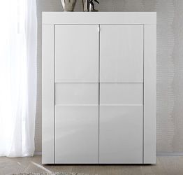 Credenza Moderna, Madia di Design, 2 ante Alta, Bianco Lucido