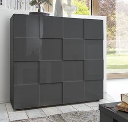 Credenza Moderna, Madia di Design, 2 ante Alta, Grigio Lucido