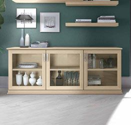 Mobili credenza Classic con 3 ante vetro in finitura Magnolia