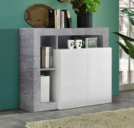 Credenza madia moderna 2 ante bianco lucido e cemento