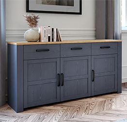 Credenza 3 porte e 3 cassetti, finitura Rovere riviera e Rovere navy