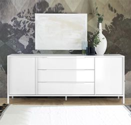 Madia 2 ante 3 cassetti, stile moderno, finitura bianco lucido