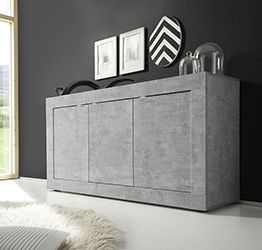 Credenza Moderna, Madia con 3 ante in finitura Cemento