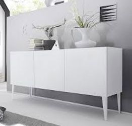 Credenza Moderna online, Madia di design, 3 ante, bianco opaco con piedini