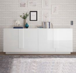 Credenza bianca laccata lucido, 4 ante 