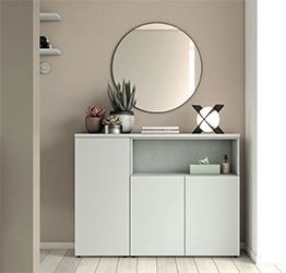 Madia moderna con 3 ante e un vano a giorno in finitura Cemento artico 