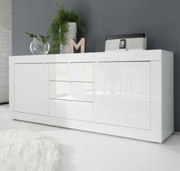 Credenza 3 cassetti e 2 ante, Bianco Lucido