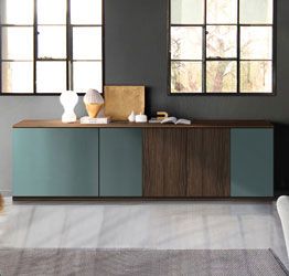 Madia moderna, Credenza di design, 5 ante, Teak e Bristol