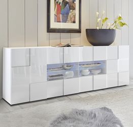 Credenza Moderna, Madia di Design, 2 ante e 4 cassetti, Bianco Lucido