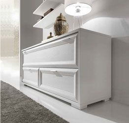 Credenza classica Bianco Frassinato con ribalta e 2 cassetti 