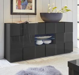 Credenza Grigio Lucido a 2 ante e 2 cassetti