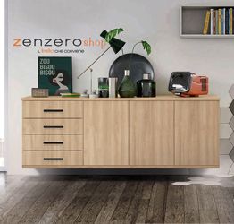 Credenza sospesa 3 ante 4 cassetti, finitura Rovere Oak