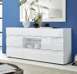 Madia onda a 2 ante 2 cassetti, finitura bianco lucido, design moderno